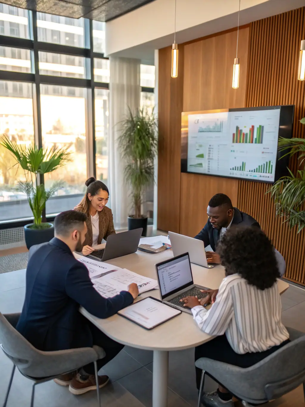A vibrant image depicting a diverse group of Indian professionals collaborating on investment strategies in a modern office setting, symbolizing portfolio funding.
