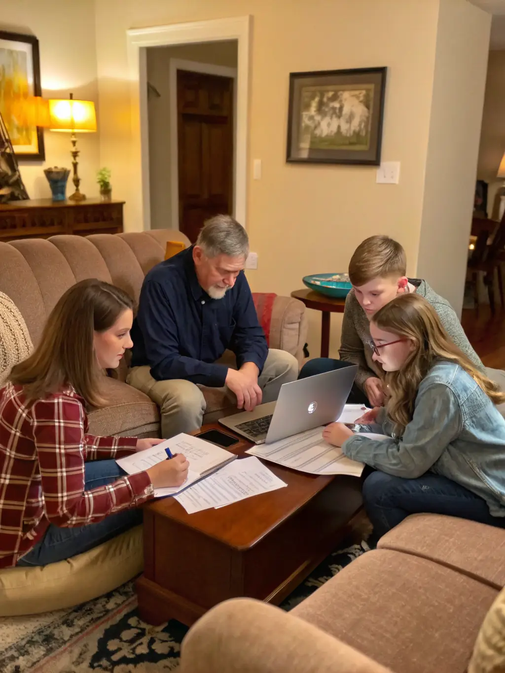 An inspiring image of an Indian family confidently planning their financial future, symbolizing secure financial growth.